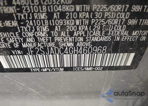 2016 Subaru Forester 2.5I Premium from USA, damaged, VIN JF2SJADC4GH460968